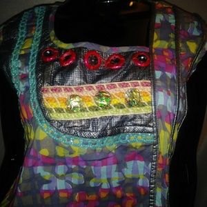 Colorful Artsy mixed media cultural tunic Sz 40